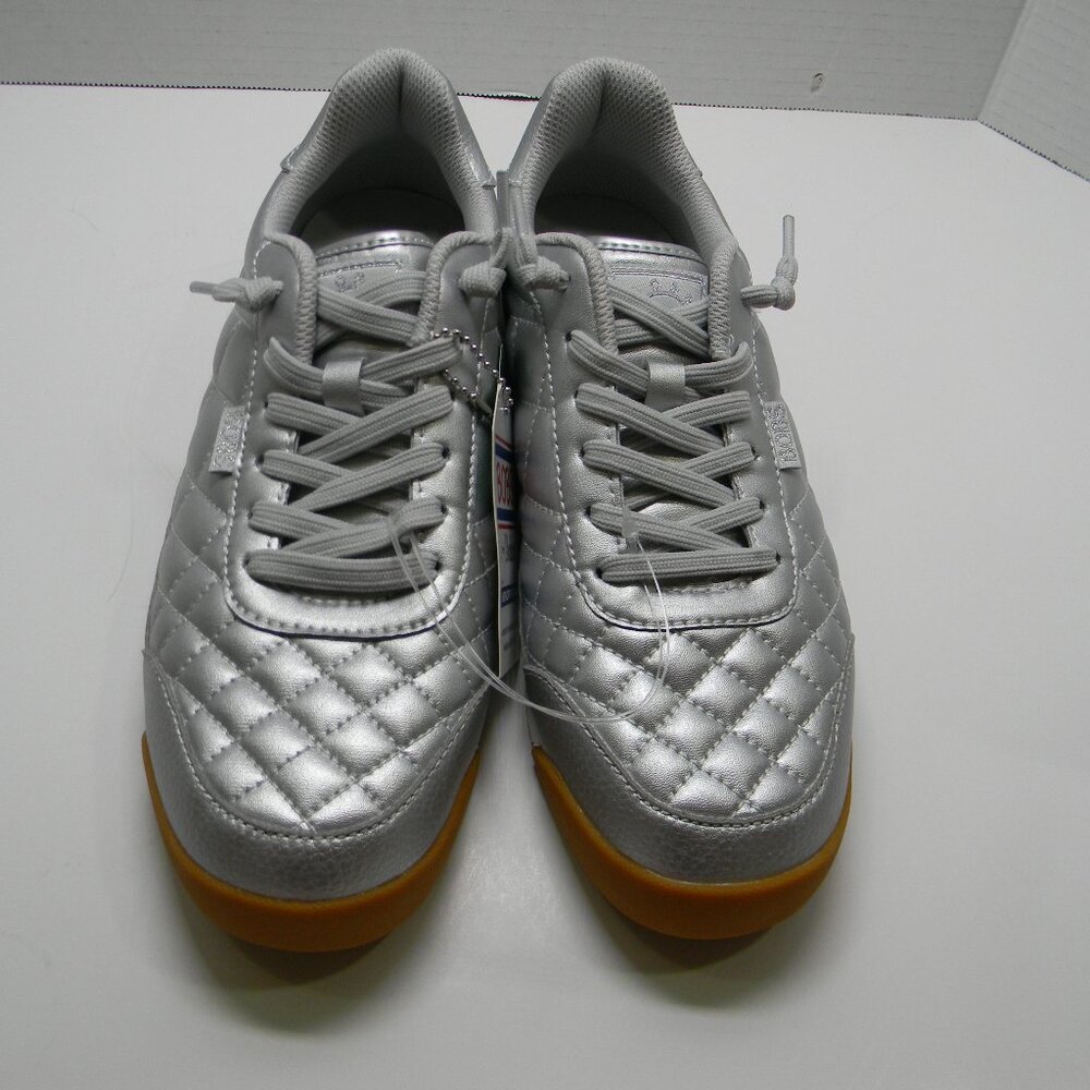 Bob's for Skechers with Memory Foam Silver Sneakers Lace-up Vegan NWT